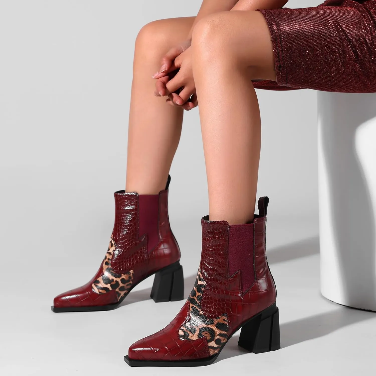 Western Gladiator Boots For Women Winter Ankle Extra Wide Calf Booties Botas Para Mujer Chelsea Leather Chunky Block Dress Combat Warm Lined Cowboy Cowgirl Ladies High Heels