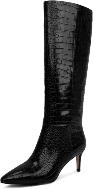 wetkiss Knee High Boots for Women, with Kitten Heel and Pointed Toe Design, Classic and Sexy