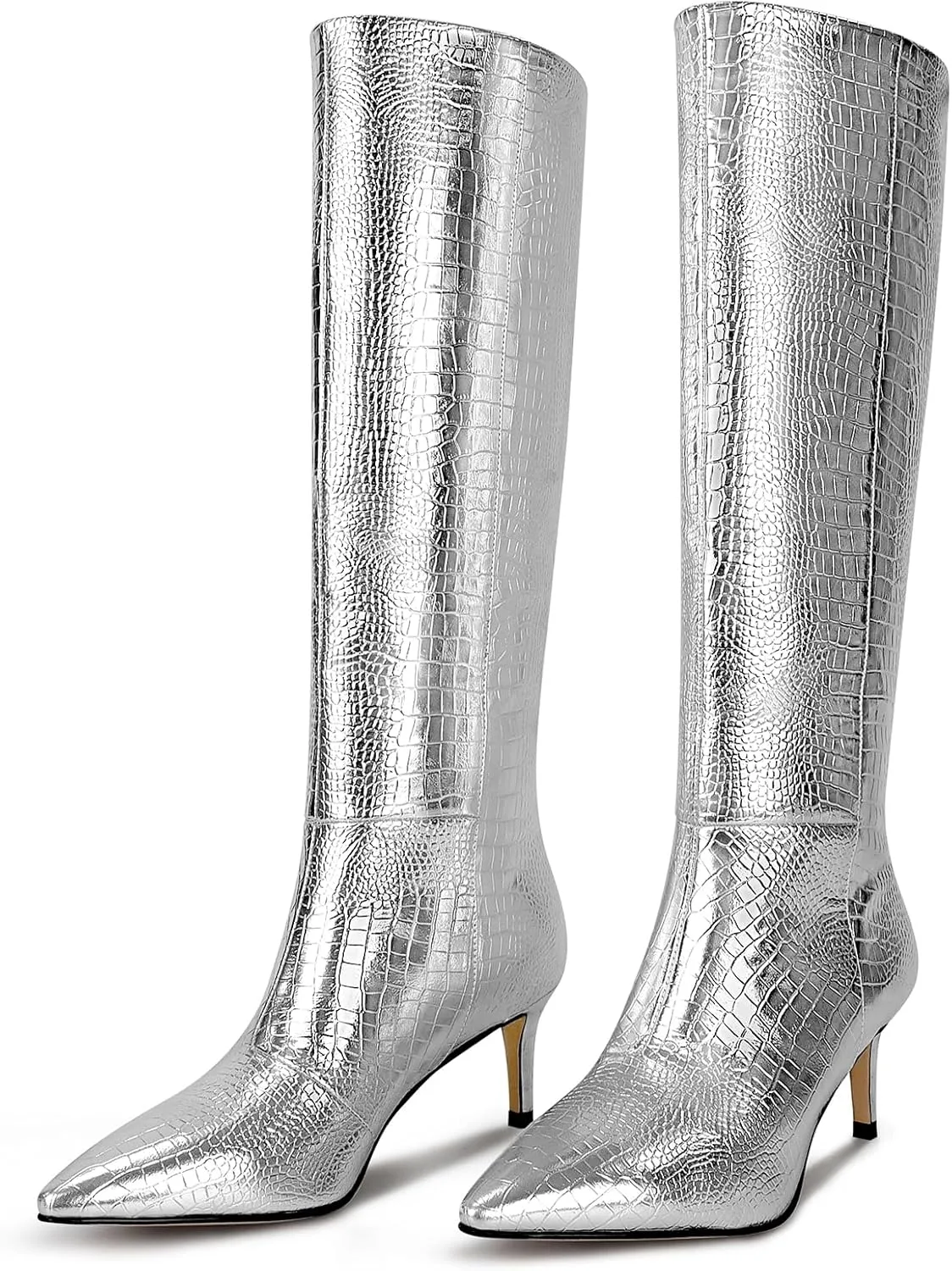 wetkiss Knee High Boots for Women, with Kitten Heel and Pointed Toe Design, Classic and Sexy