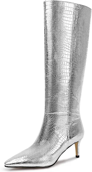 wetkiss Knee High Boots for Women, with Kitten Heel and Pointed Toe Design, Classic and Sexy
