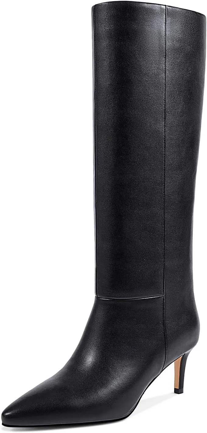 wetkiss Knee High Boots for Women, with Kitten Heel and Pointed Toe Design, Classic and Sexy