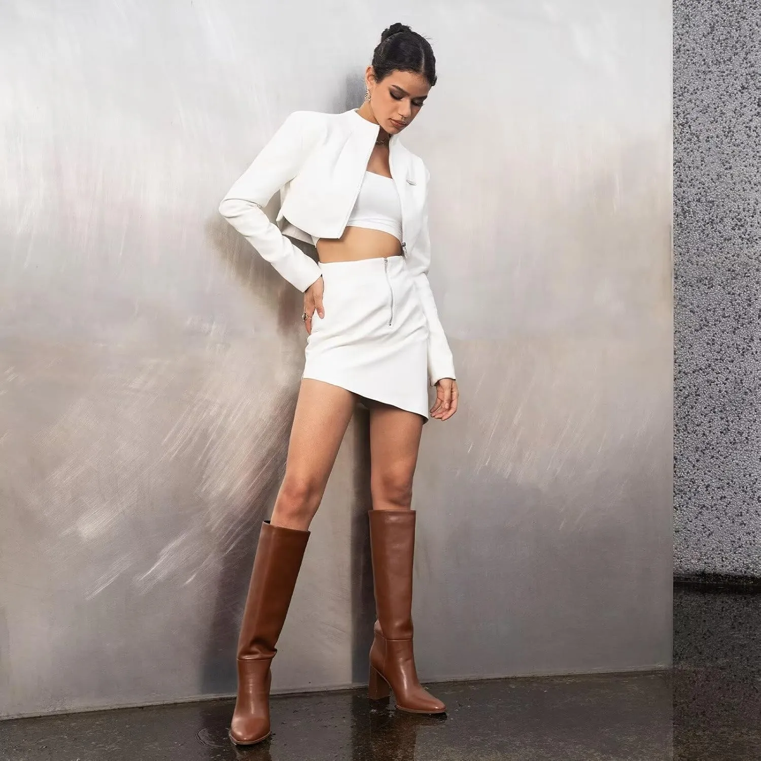 wetkiss Knee High Boots Women with No Zipper Slip On Boots for Work Date Dress Party Club Shoes