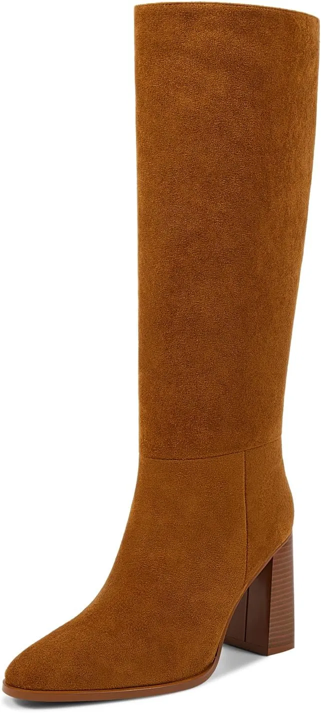 wetkiss Knee High Boots Women with No Zipper Slip On Boots for Work Date Dress Party Club Shoes