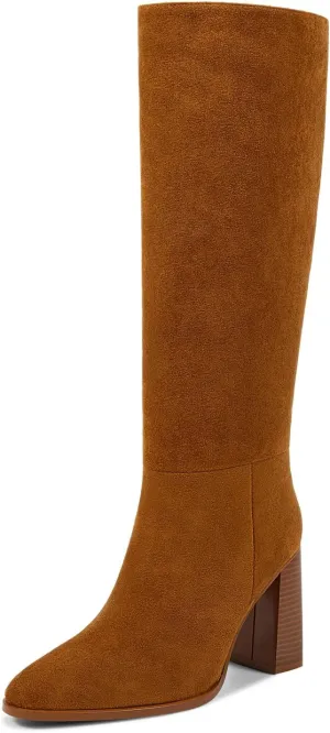 wetkiss Knee High Boots Women with No Zipper Slip On Boots for Work Date Dress Party Club Shoes