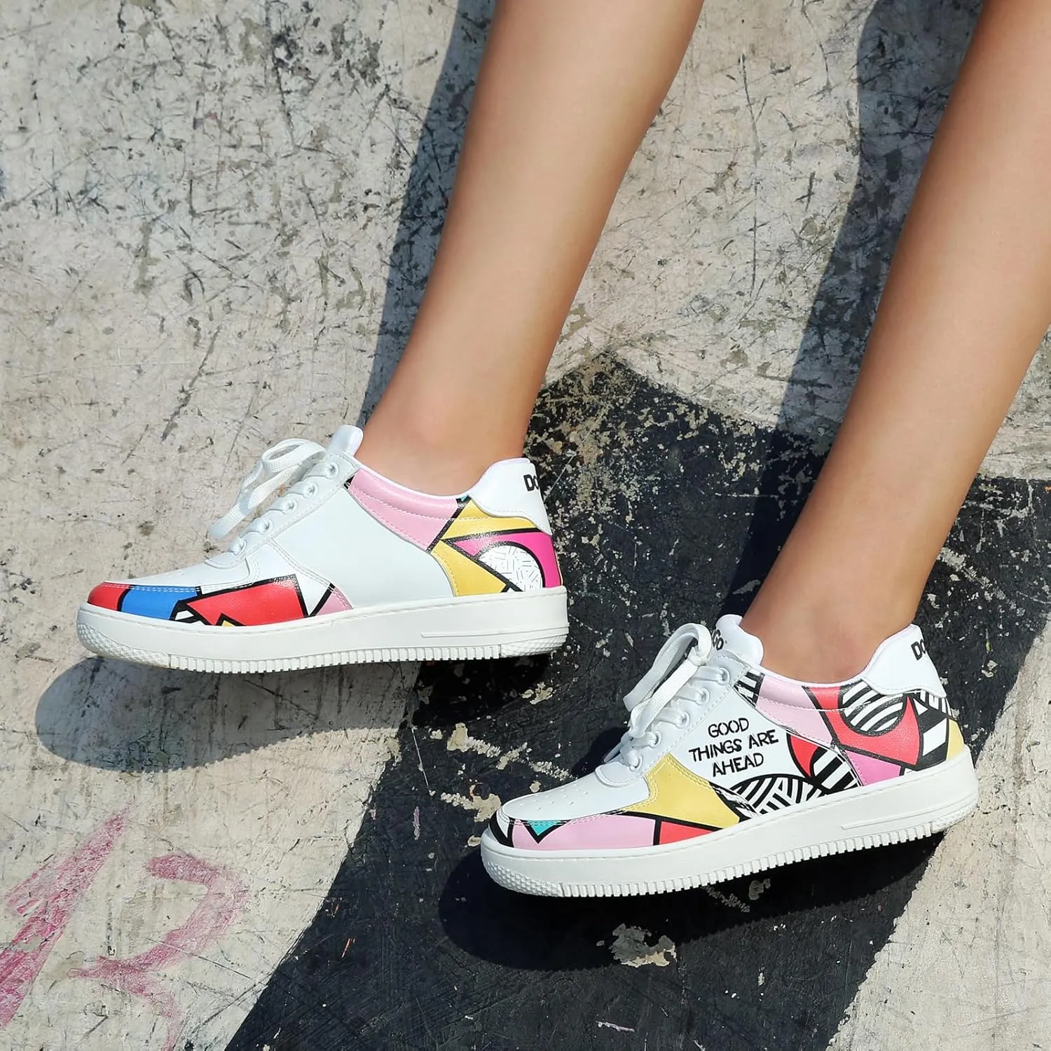 White Sneakers for Women - Handmade Women's Fashion Sneakers, Vegan Leather and Unique Design Dice Sneakers