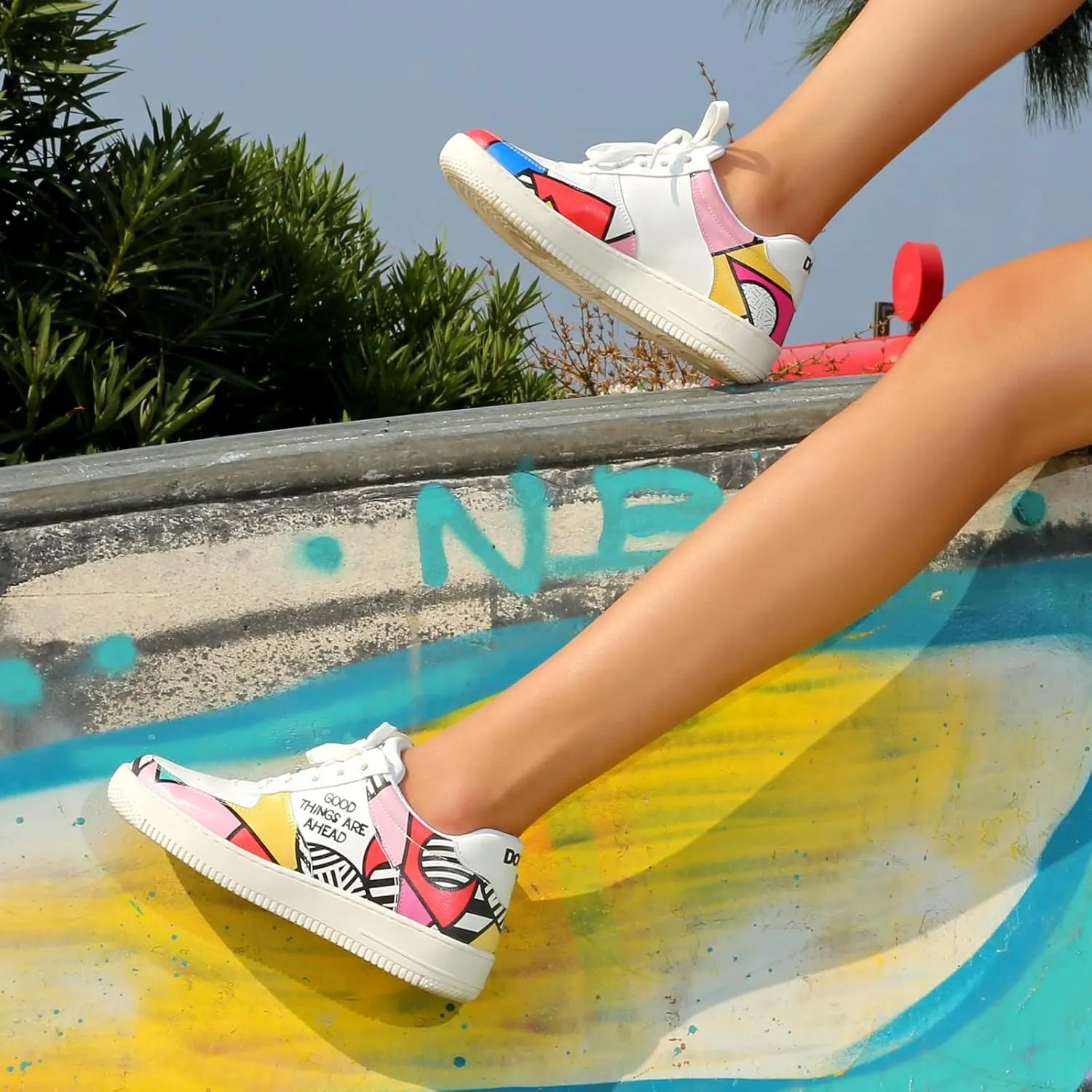 White Sneakers for Women - Handmade Women's Fashion Sneakers, Vegan Leather and Unique Design Dice Sneakers