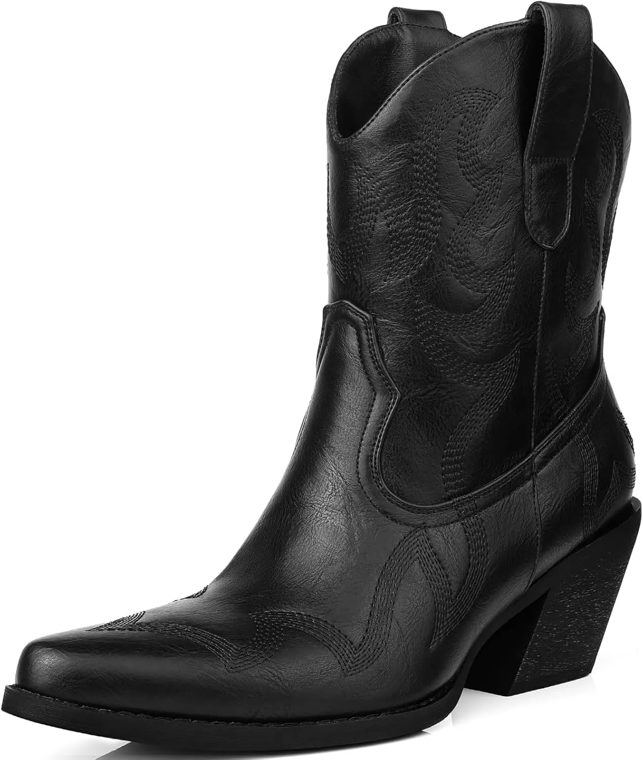 Wide Calf Cowgirl Ankle Boots Women Western Embroidered Ankle Boots Closed Pointed Toe Pull On Cowboy Ankle Booties Lady Retro Country Ankle Boots Size 7-10