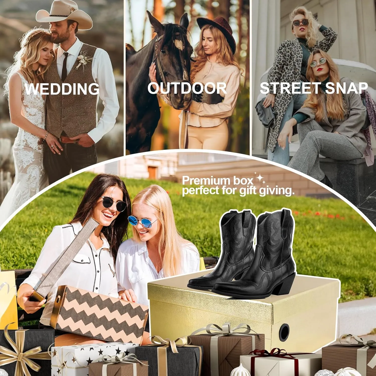 Wide Calf Cowgirl Ankle Boots Women Western Embroidered Ankle Boots Closed Pointed Toe Pull On Cowboy Ankle Booties Lady Retro Country Ankle Boots Size 7-10