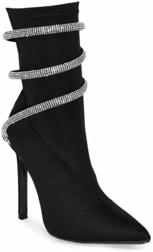 Wild Diva Women's Embellished Coil Strappy Pointy Toe Stiletto Ankle High Heel Booties