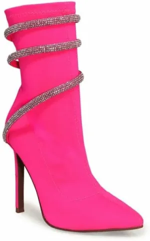 Wild Diva Women's Embellished Coil Strappy Pointy Toe Stiletto Ankle High Heel Booties