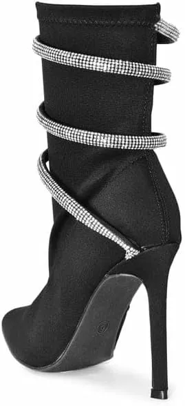 Wild Diva Women's Embellished Coil Strappy Pointy Toe Stiletto Ankle High Heel Booties