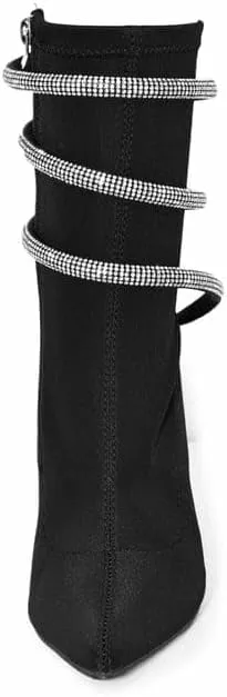 Wild Diva Women's Embellished Coil Strappy Pointy Toe Stiletto Ankle High Heel Booties