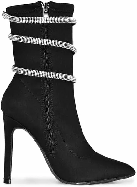 Wild Diva Women's Embellished Coil Strappy Pointy Toe Stiletto Ankle High Heel Booties