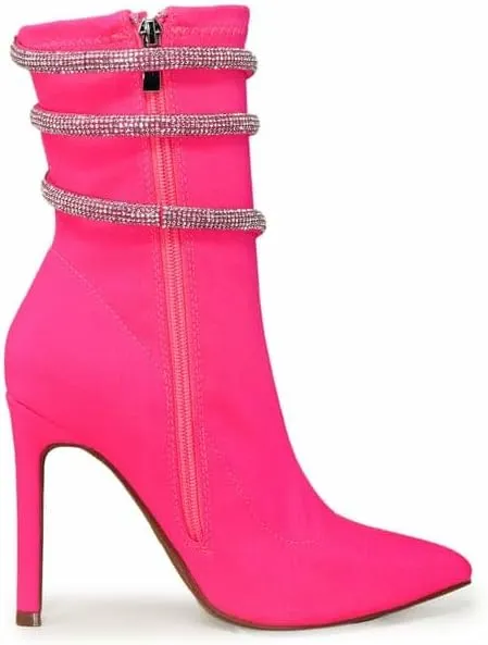 Wild Diva Women's Embellished Coil Strappy Pointy Toe Stiletto Ankle High Heel Booties
