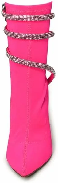 Wild Diva Women's Embellished Coil Strappy Pointy Toe Stiletto Ankle High Heel Booties