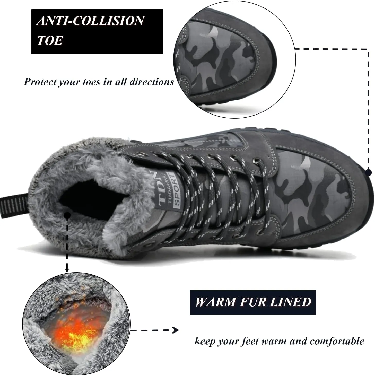 Winter Boots for Men Women Warm Lined Non Slip Hiking Boot Outdoor Waterproof Snow Boots