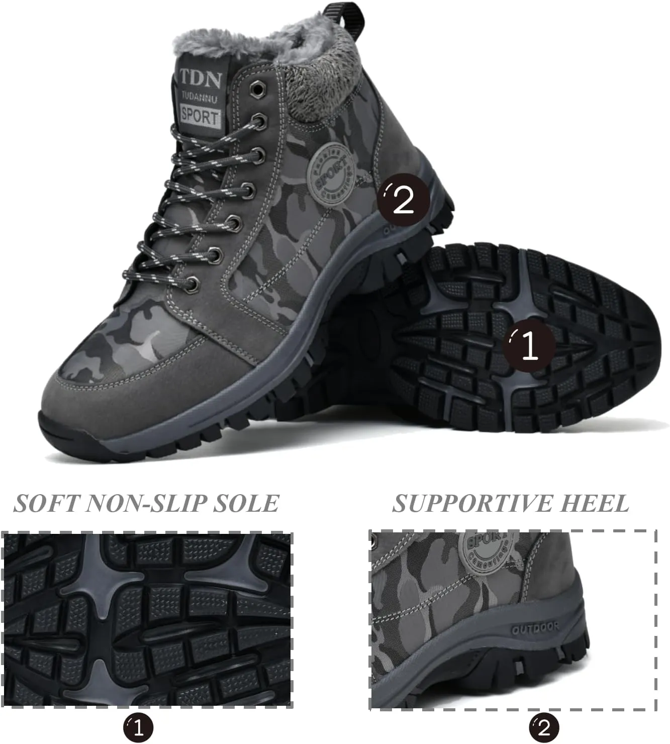 Winter Boots for Men Women Warm Lined Non Slip Hiking Boot Outdoor Waterproof Snow Boots