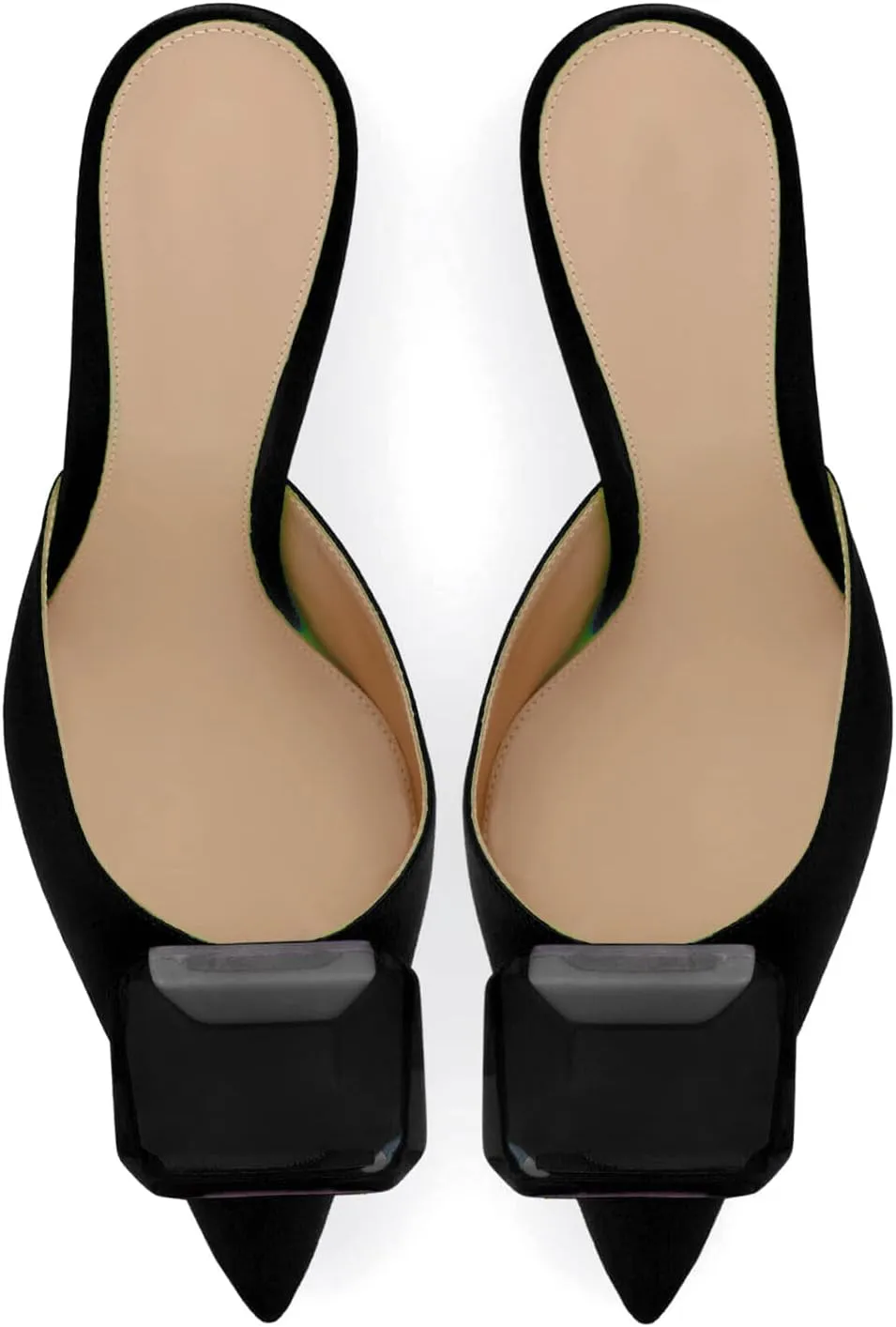 Woman Heeled Mules Rhinestone Pointy Closed Toe Sandals Kitten High Heels Sandals Summer Slip on Mule Heels Bridal Dress Shoes