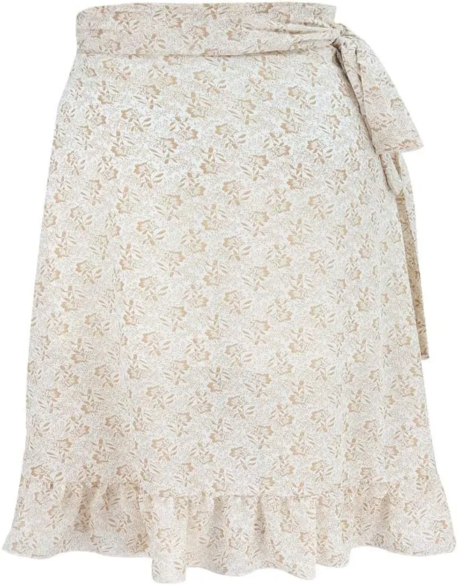 Women Chiffon Floral Midi Skirt High Waist Side Wrap Bohemian Asymmetric Long Skirt Summer Beach Wrap Cover Up Skirt