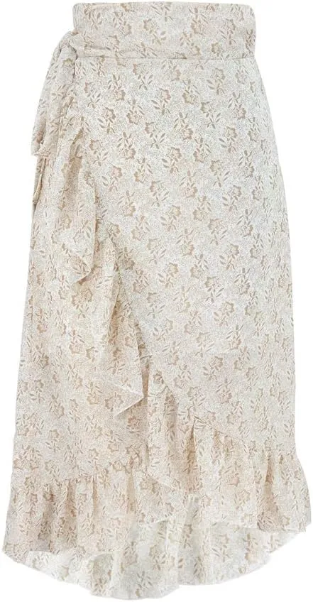 Women Chiffon Floral Midi Skirt High Waist Side Wrap Bohemian Asymmetric Long Skirt Summer Beach Wrap Cover Up Skirt