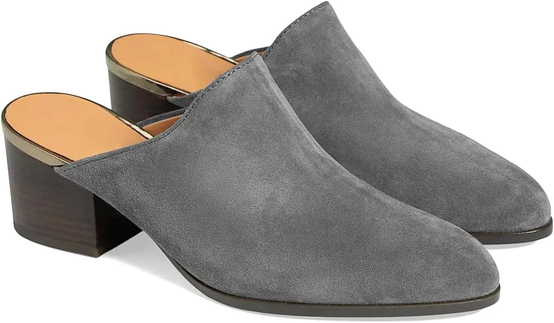 Women Chunky Block Heel Mules Pointed Closed Toe Suede Mule Sandals Slip-On Stacked Heels Booties Backless 2" Heeled Slide Shoes Comfort Fashion Casual Office Homecoming Retro 4-11 M US