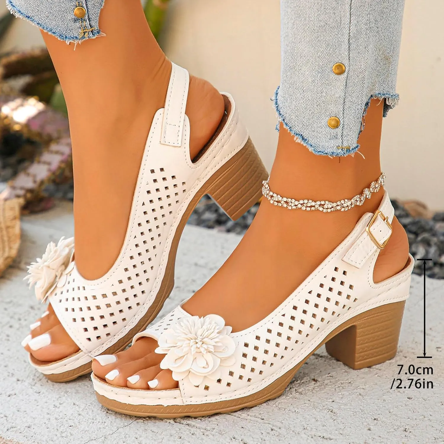 Women Comfy Casual Shoe Open Toe Hollow Flower Wedge Heel Slippers Sandals Flip Flops Women 8 Sandals