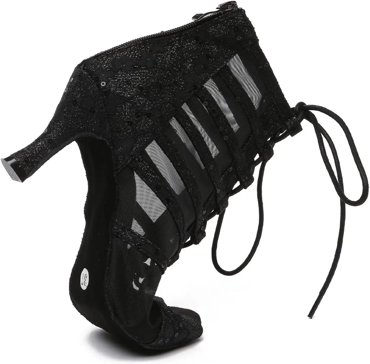 Women Dance Boots Open Toe High Heel Lace Up Dance Ankle Boots Latin Ballroom Dancing Boots,YC596-8.5CM Heel