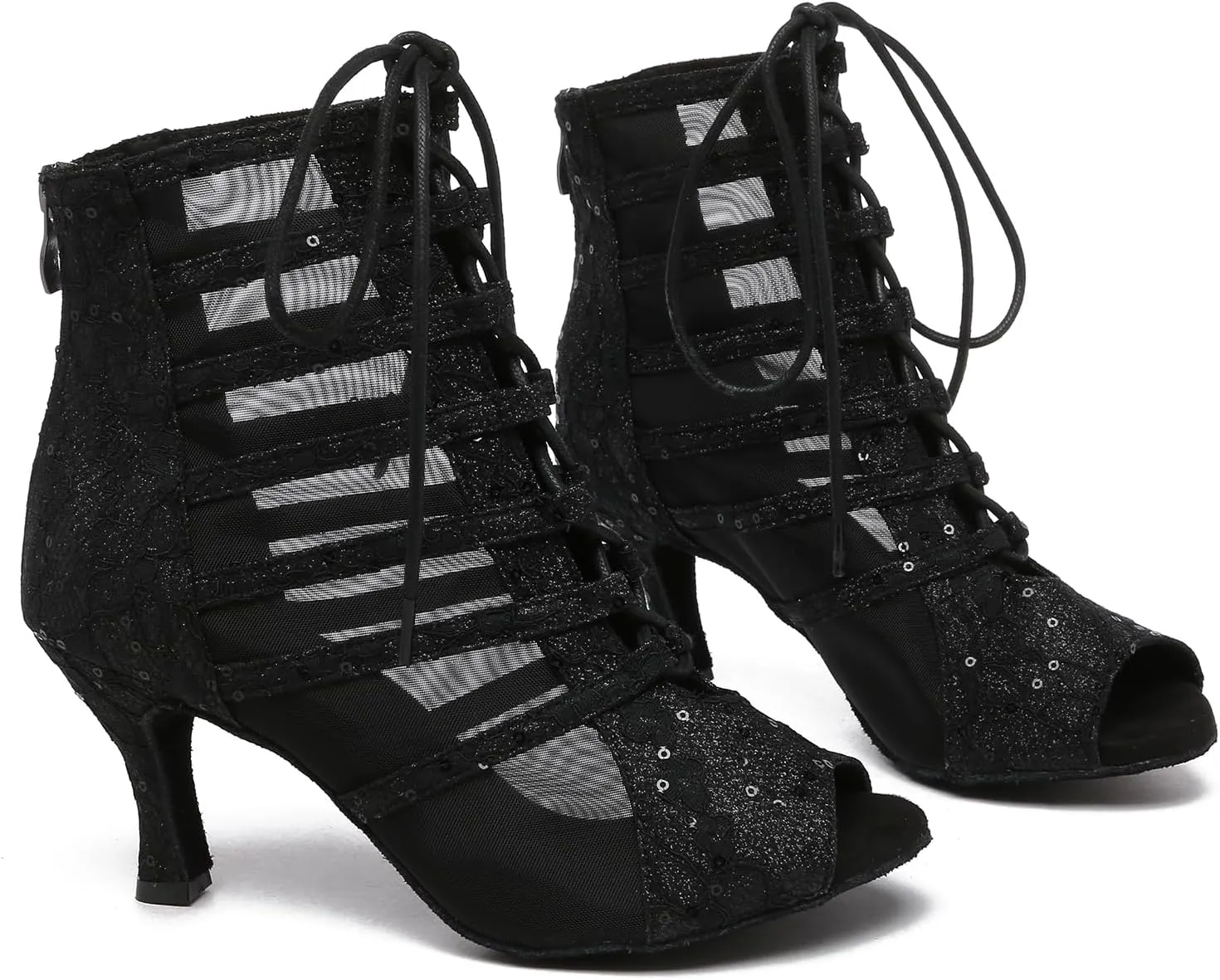 Women Dance Boots Open Toe High Heel Lace Up Dance Ankle Boots Latin Ballroom Dancing Boots,YC596-8.5CM Heel