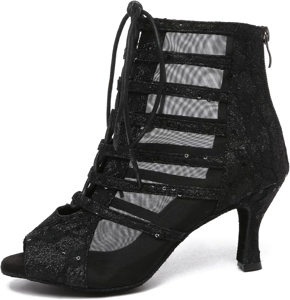 Women Dance Boots Open Toe High Heel Lace Up Dance Ankle Boots Latin Ballroom Dancing Boots,YC596-8.5CM Heel