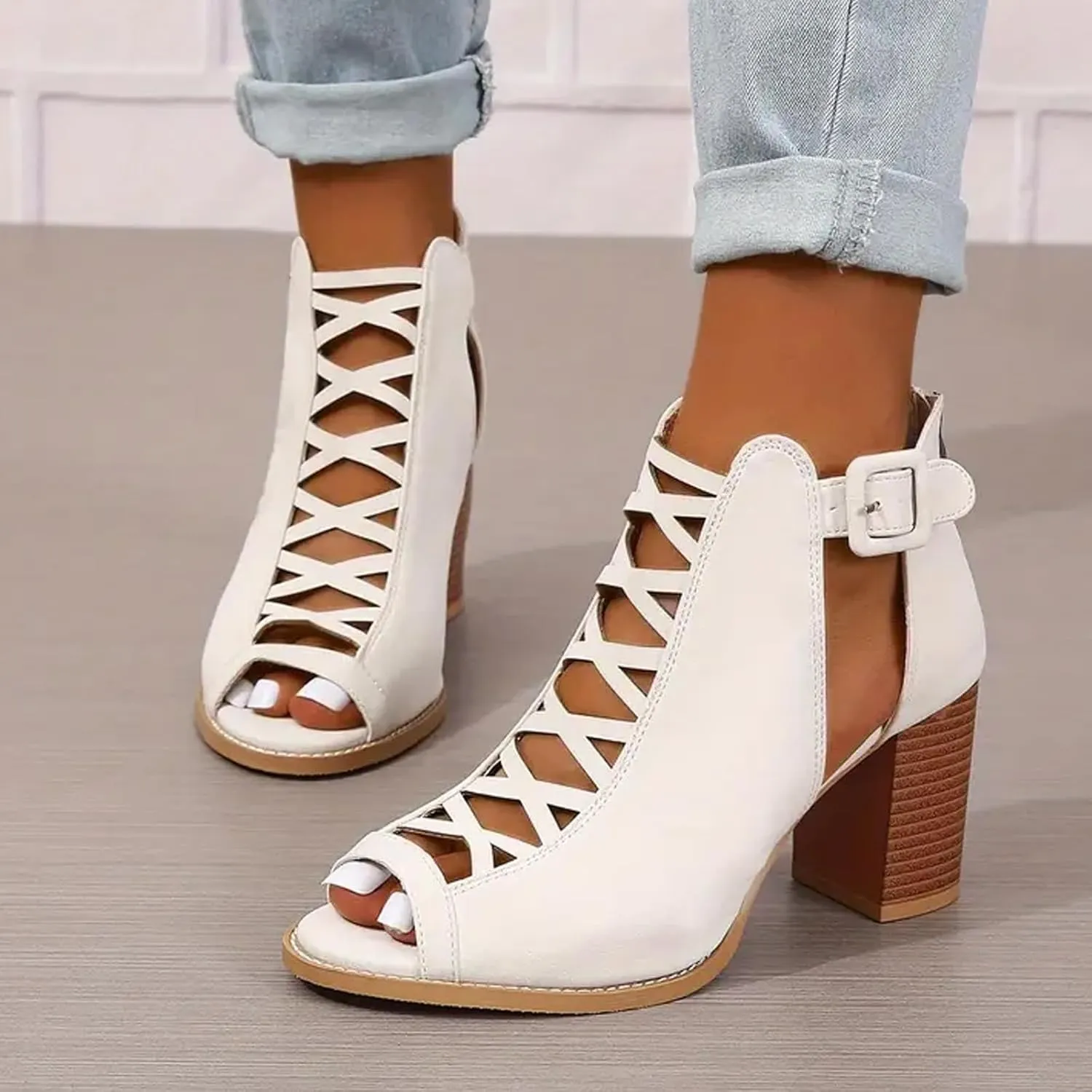 Women Elegant High Heel Sandals Dressy Casual Work Office Sandal Stacked Heels Retro Open Toe Shoes 2025 New
