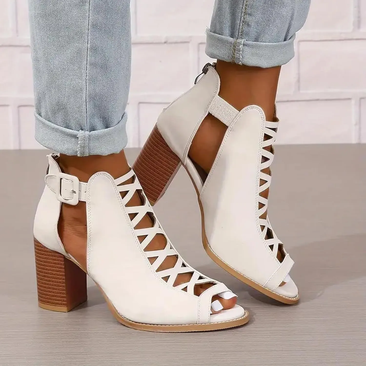 Women Elegant High Heel Sandals Dressy Casual Work Office Sandal Stacked Heels Retro Open Toe Shoes 2025 New