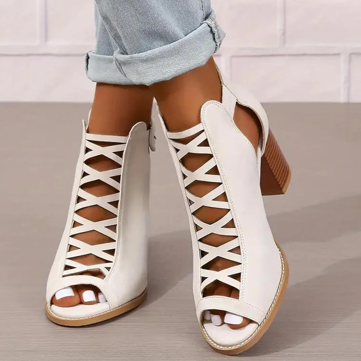Women Elegant High Heel Sandals Dressy Casual Work Office Sandal Stacked Heels Retro Open Toe Shoes 2025 New