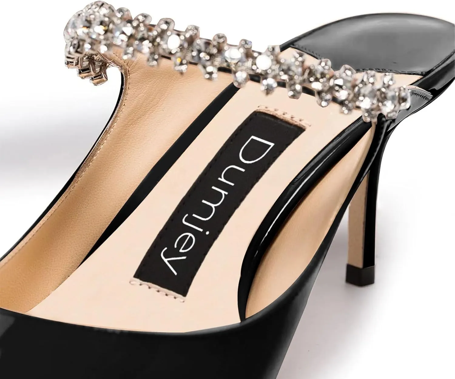 Women Heel Mules Pointy Toe Stiletto Mid Heels Crystals Pumps Slip On Bridal Rhinestones Sandals Wedding Party Dress Shoes