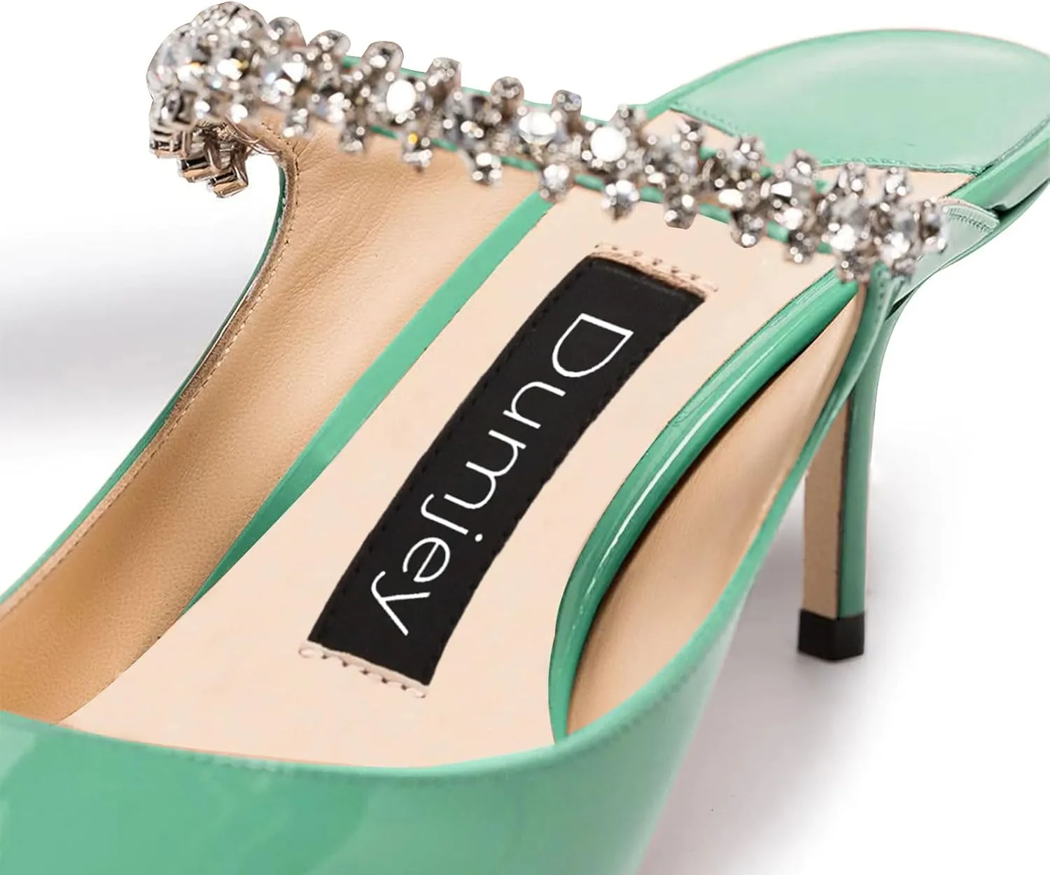 Women Heel Mules Pointy Toe Stiletto Mid Heels Crystals Pumps Slip On Bridal Rhinestones Sandals Wedding Party Dress Shoes