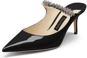 Women Heel Mules Pointy Toe Stiletto Mid Heels Crystals Pumps Slip On Bridal Rhinestones Sandals Wedding Party Dress Shoes