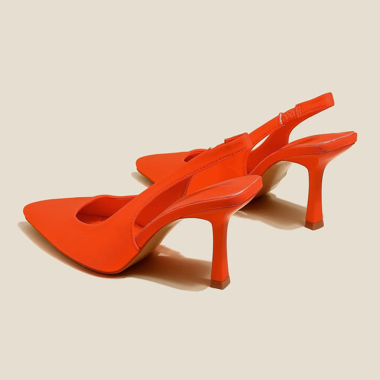 Women High-Heel Fabric Slingback Pumps Kitten Heel Pointed Toe Slip-On Back Strap Sandals Mules Court Shoes