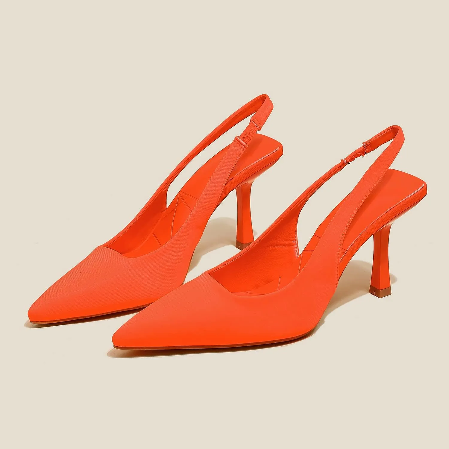 Women High-Heel Fabric Slingback Pumps Kitten Heel Pointed Toe Slip-On Back Strap Sandals Mules Court Shoes