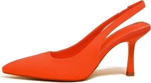 Women High-Heel Fabric Slingback Pumps Kitten Heel Pointed Toe Slip-On Back Strap Sandals Mules Court Shoes