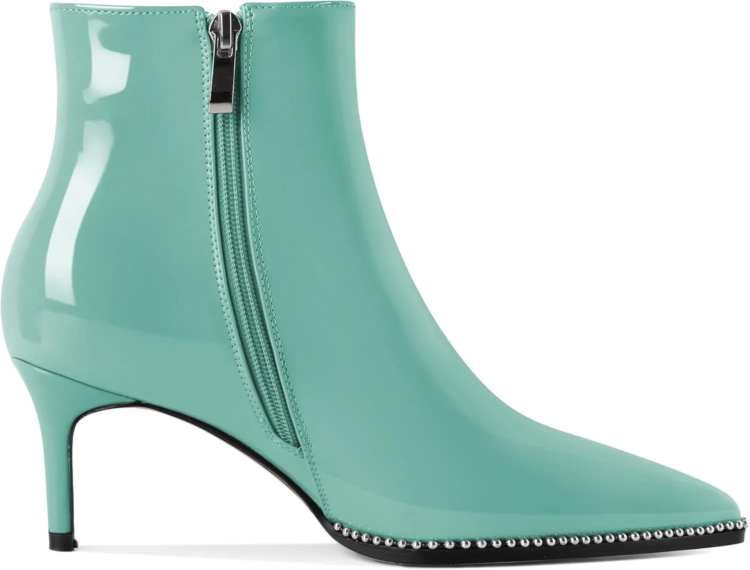 Women Low Heel Boots Pointed Toe with Beaded Short Boot Zipper Kitten Heel Booties 2.5 Inch