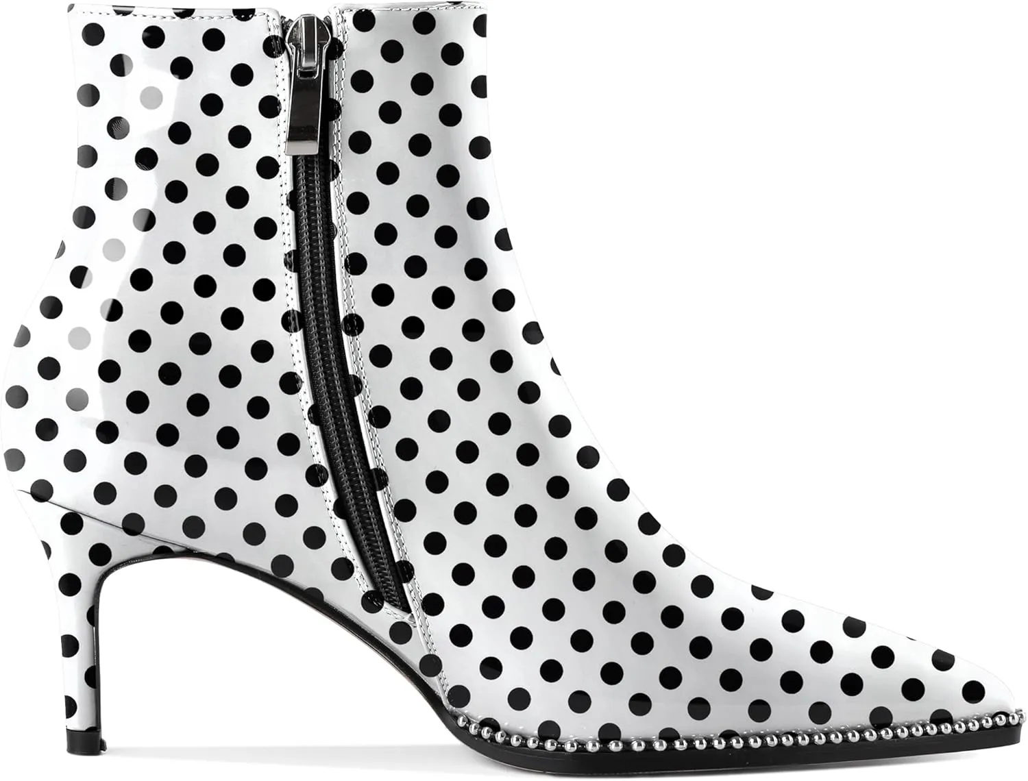 Women Low Heel Boots Pointed Toe with Beaded Short Boot Zipper Kitten Heel Booties 2.5 Inch