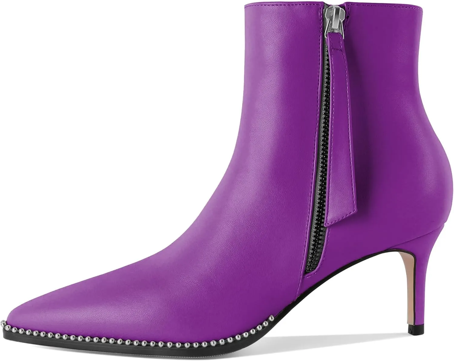 Women Low Heel Boots Pointed Toe with Beaded Short Boot Zipper Kitten Heel Booties 2.5 Inch