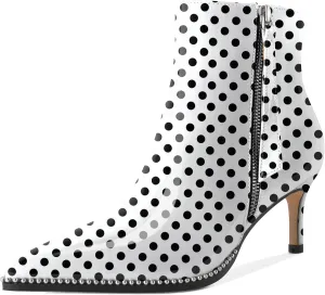 Women Low Heel Boots Pointed Toe with Beaded Short Boot Zipper Kitten Heel Booties 2.5 Inch