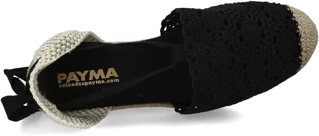Women Medium Wedge Crochet Sandals. Made in Spain. Espadrilles with Medium Height. Ankle Lace Up. Padded Fabric Insole. Rubber Outsole.