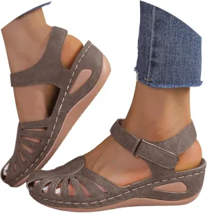 Women Orthopedic Walking Sandals Dress Summer Wedges Heels 2025 Summer Close Toe Orthopedic Bohemia Fishmouth Wedges Sandal Breathable Stylish Low Wedges Sandals with Arch Support