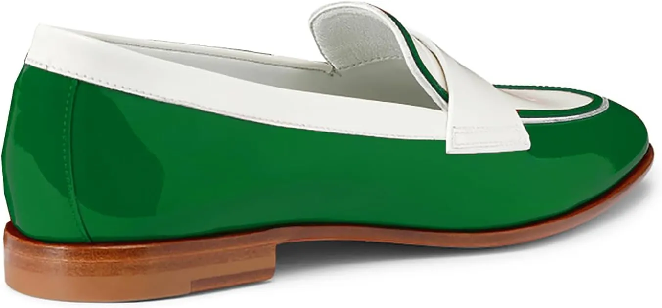 Women Patent Slip On Loafer Flats Two Tone Round Toe Flat Heel Penny Loafers Casual 1 inch Low Heel Loafer Dress Shoes Oxford Comfort Chic Colorblock Office Ladies Basic 4-11 M US