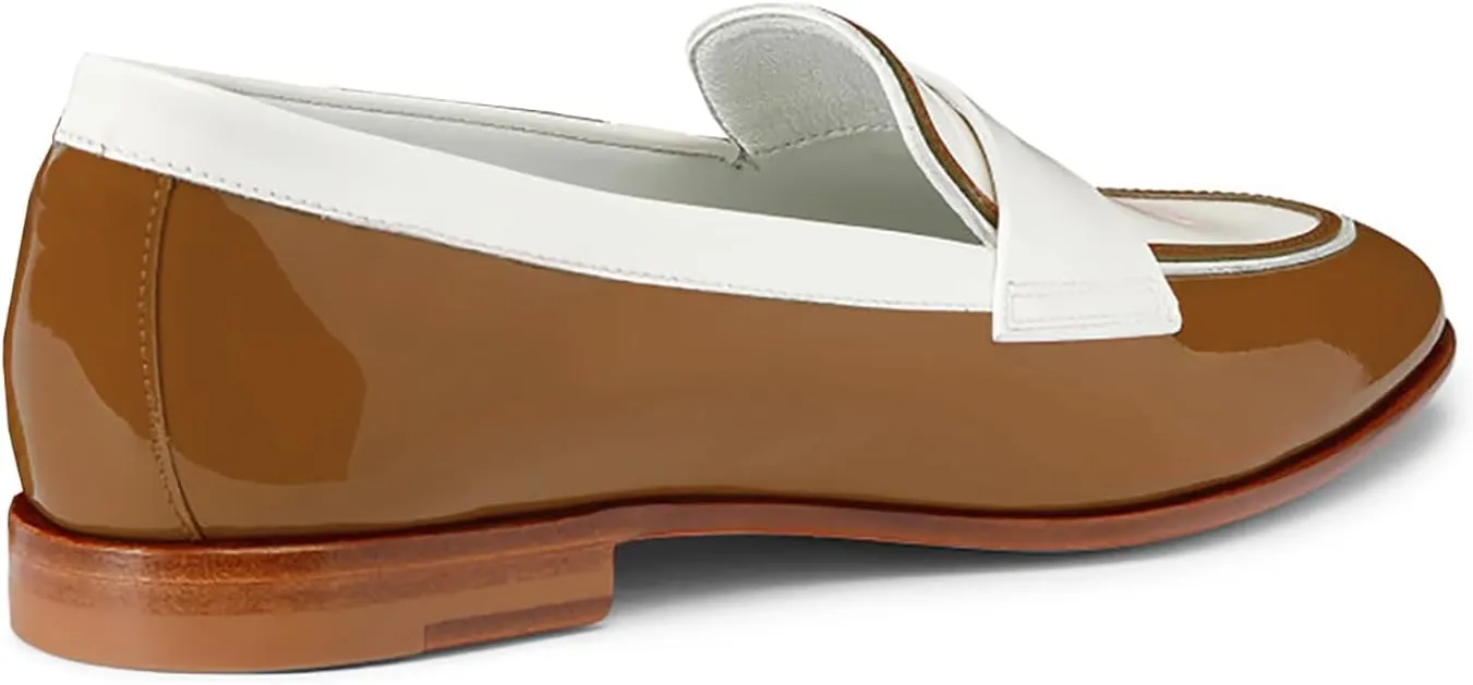Women Patent Slip On Loafer Flats Two Tone Round Toe Flat Heel Penny Loafers Casual 1 inch Low Heel Loafer Dress Shoes Oxford Comfort Chic Colorblock Office Ladies Basic 4-11 M US