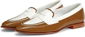 Women Patent Slip On Loafer Flats Two Tone Round Toe Flat Heel Penny Loafers Casual 1 inch Low Heel Loafer Dress Shoes Oxford Comfort Chic Colorblock Office Ladies Basic 4-11 M US
