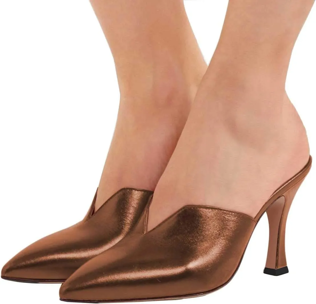 Women Pointed Toe Spool High Heel Mules Pumps Backless Slide Sandals Party Dress Shoes Size 4-15 US