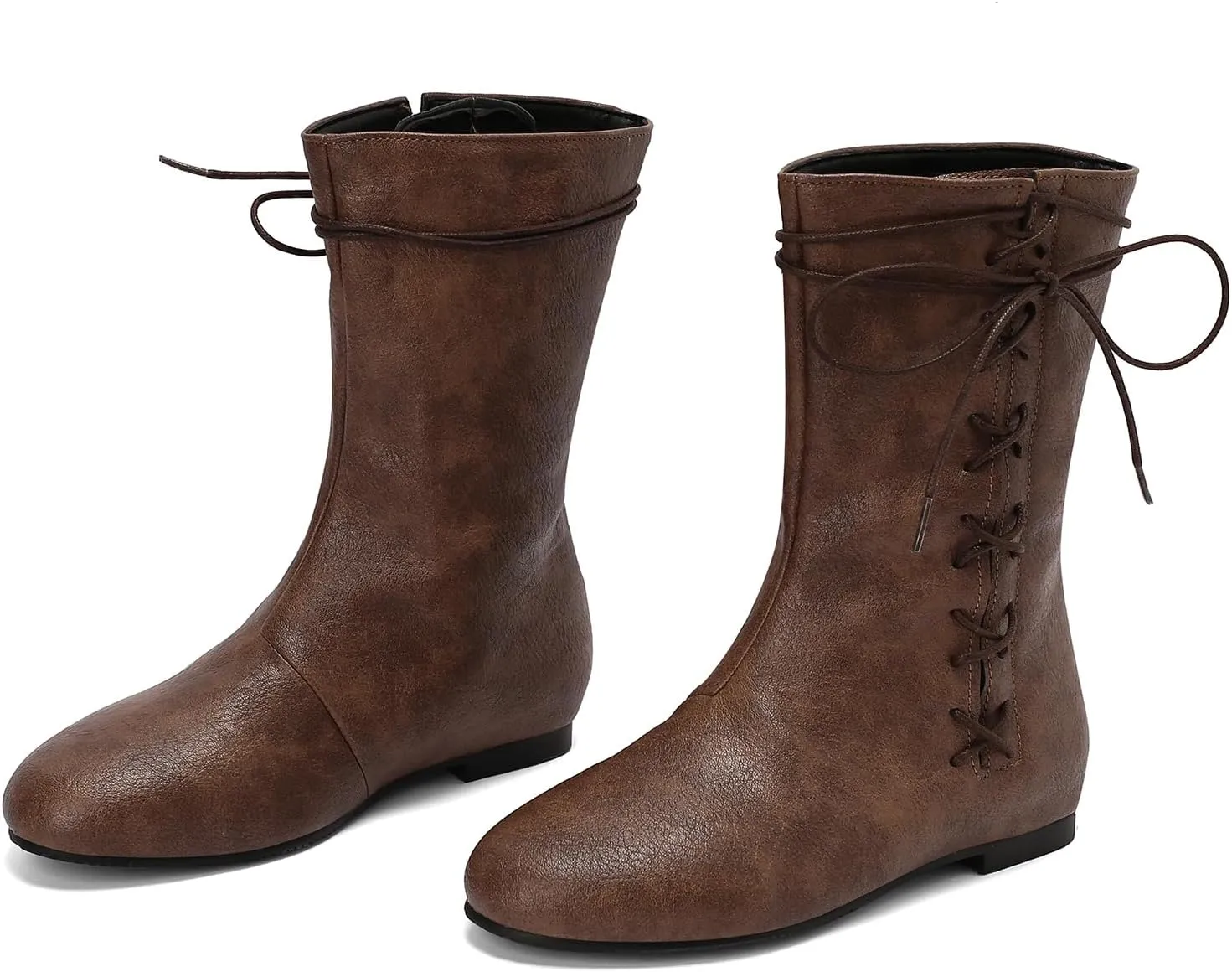Women Retro Moccasin Mid Boots Flats Lace Up Ancient Roman Gladiator Boots
