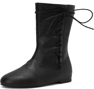 Women Retro Moccasin Mid Boots Flats Lace Up Ancient Roman Gladiator Boots